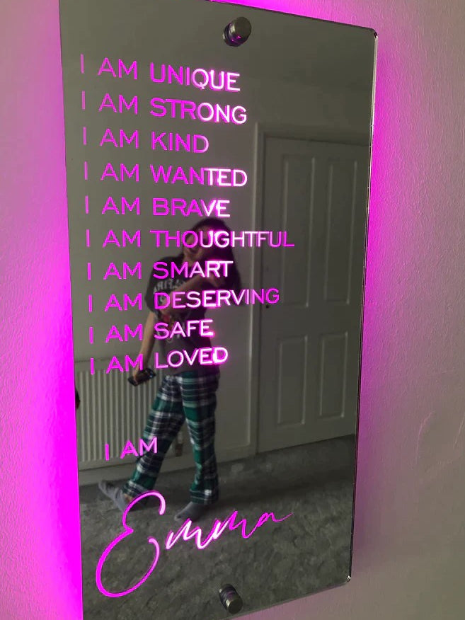 Custom Photo LED Mirror Light – Personalized Wall Decor for Bedroom