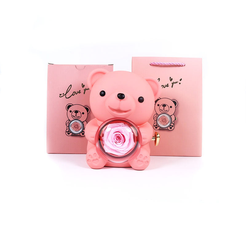 Eternal Flower Teddy Bear Jewelry Box – Romantic Gift for Girlfriend & Wife