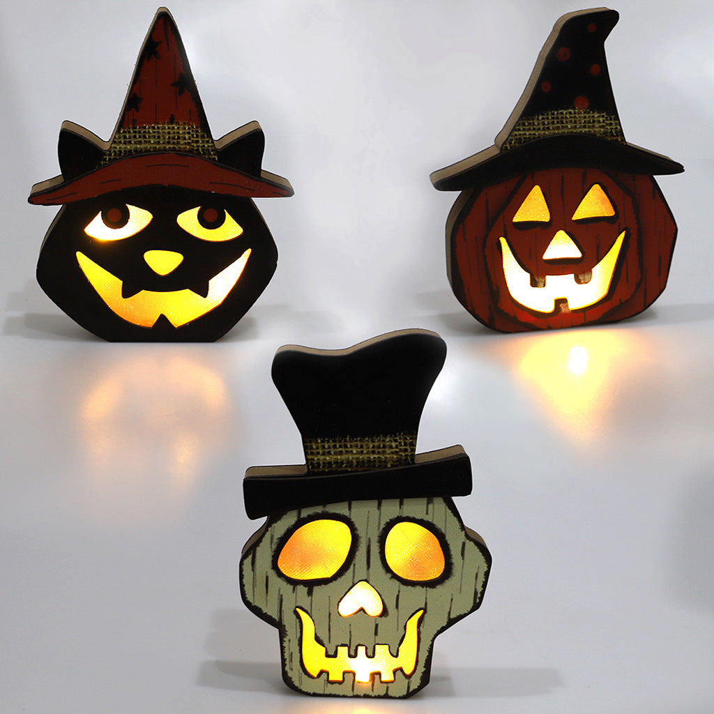 Creative Wooden Pumpkin Night Lamp Halloween LED Decor – Warm Spooky Seasonal Lighting