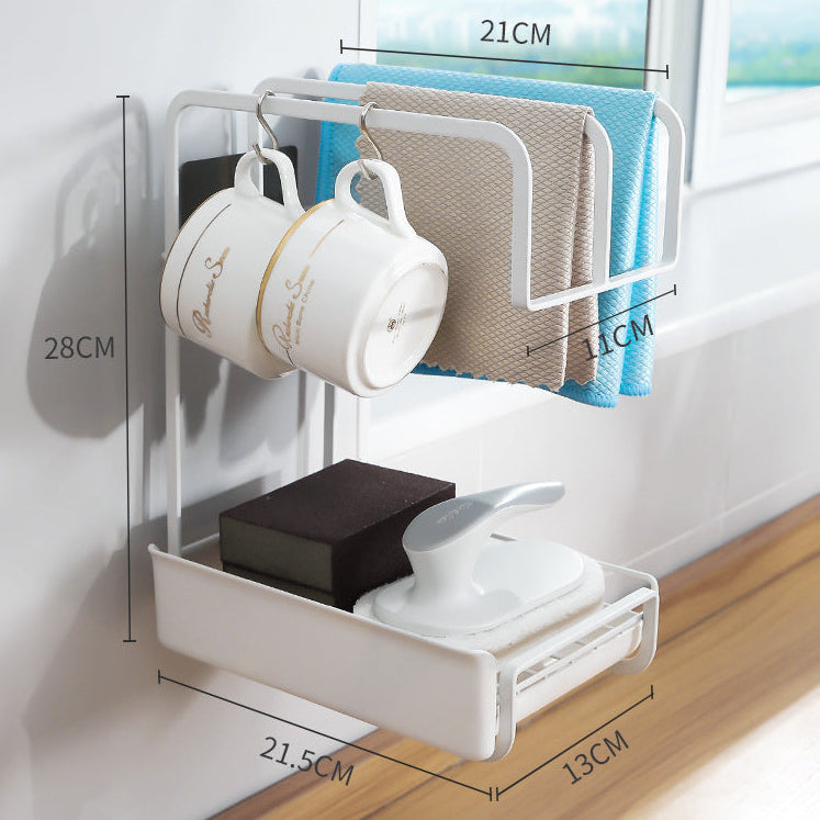 Sink Caddy Wall Mount – Draining Sponge Holder with Soap & Rag Rack
