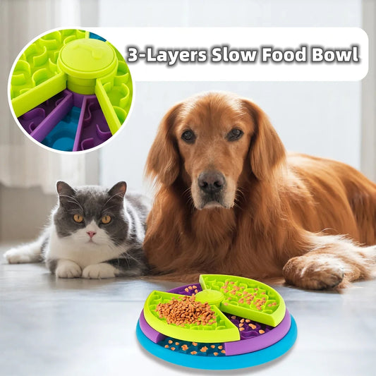 Anti-Choke Cat & Dog Slow Food Bowl – Rotating Puzzle Game Pet Feeder
