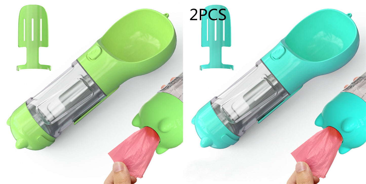 All-in-One Dog Travel Water Bottle – Portable Pet Water Dispenser with Food Bowl & Poop Bag Storage