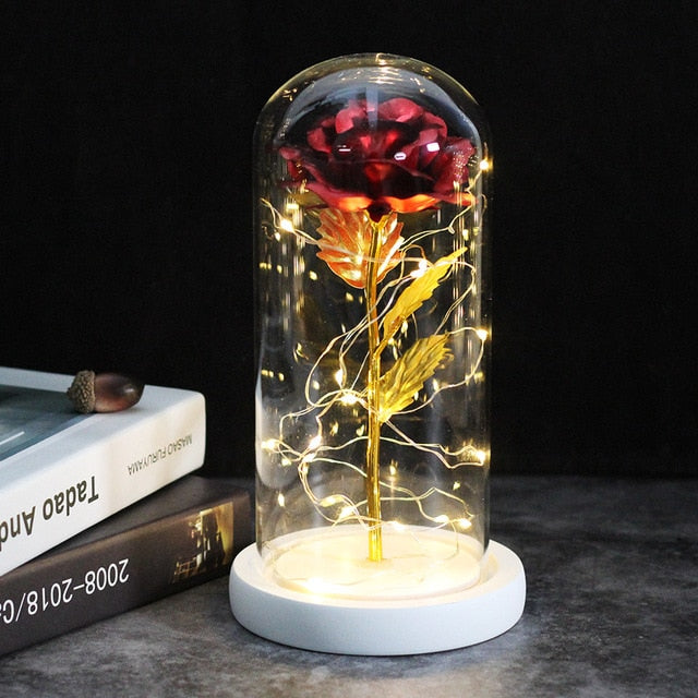 Glass Rose Lamp LED Night Light – Romantic Flower Table Lamp for Bedroom Home Decor