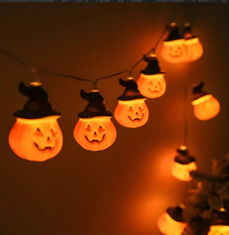 Halloween LED Light Chain – PVC Pumpkin & Ghost Outdoor/Indoor Decor