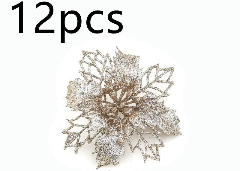 Christmas Glitter Fake Flowers – Festive Tree Decorations for Home & Party Setup