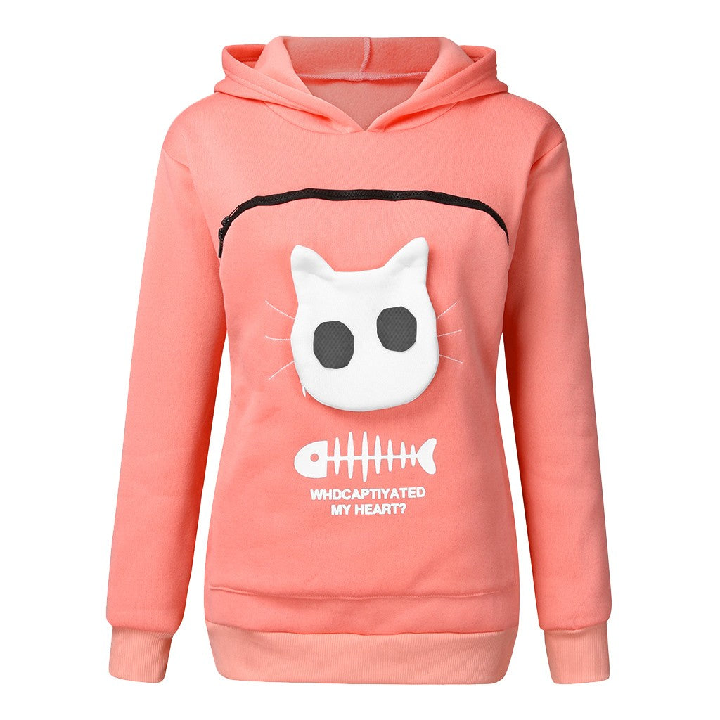 Cozy Cat Hoodie Women – Pet Pocket Sweatshirt for Carrying Cats Cute Animal Hoodie