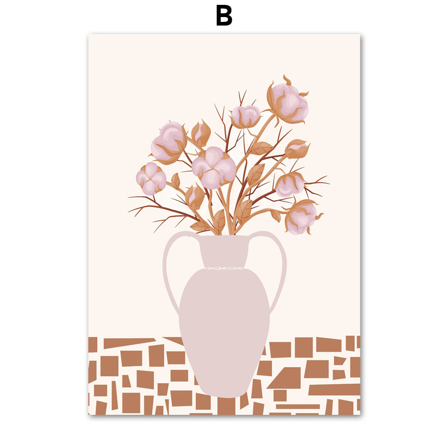 Minimalist Boho Home Decor – Line Leaves Abstract Canvas Wall Art