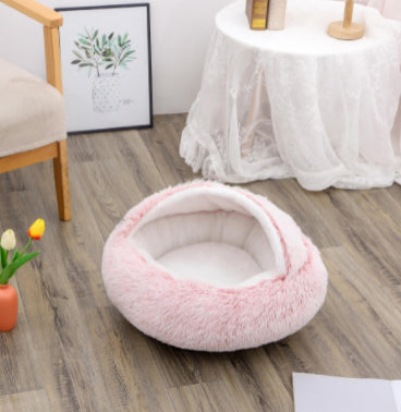 Cozy Round 2‑in‑1 Cat & Dog Bed – Warm Winter Pet Bed, Plush Soft Comfort House