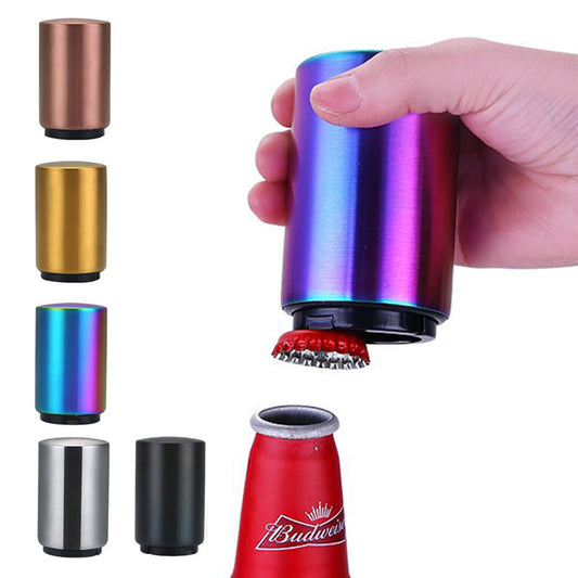 Automatic Beer Bottle Opener – Brushed Metal Magnetic Bar Tool for Home & Kitchen