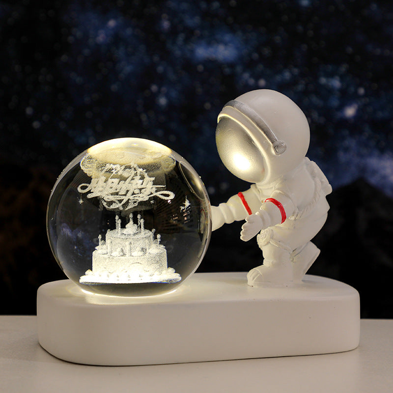 Glowing Planet Astronaut Night Lamp – Crystal Galaxy LED Bedside Light for Bedroom & Gifts