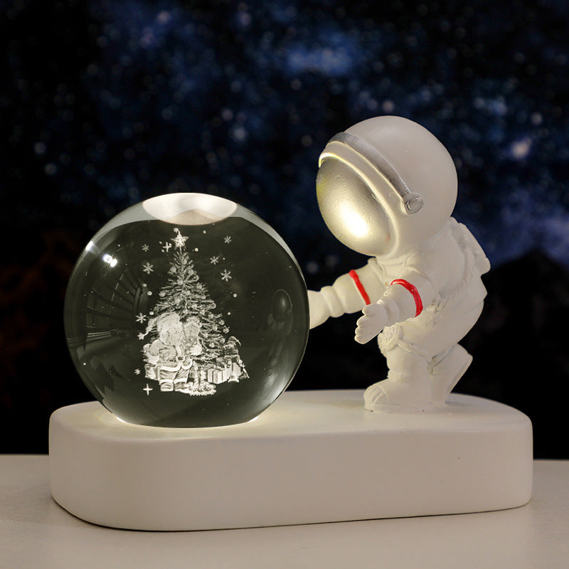 Glowing Planet Astronaut Night Lamp – Crystal Galaxy LED Bedside Light for Bedroom & Gifts