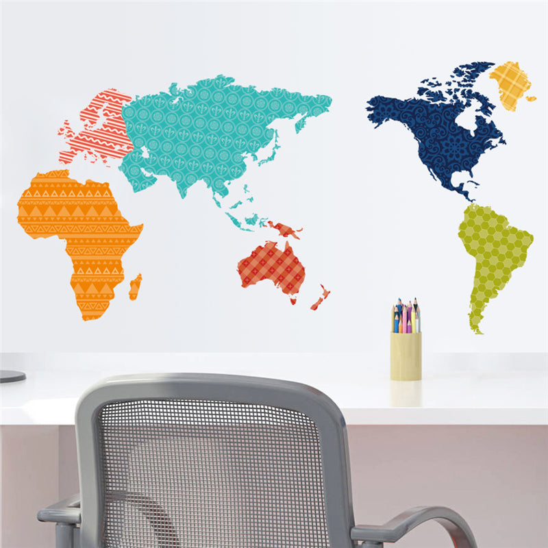 Animal World Map Wall Mural – Kids Room Learning Decor Decal for Bedroom Nursery