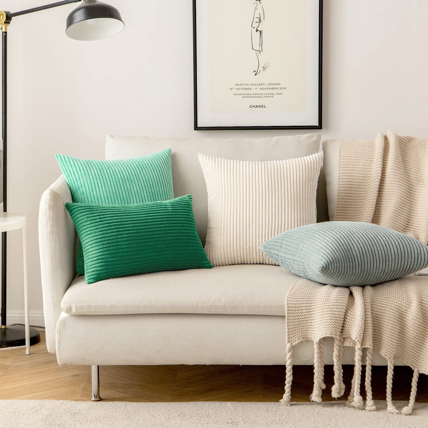 Corduroy Pillow Covers – Super Soft Boho Striped Throw Pillow Cases for Couch & Living Room