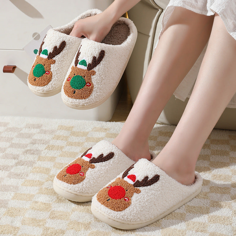 Cozy Elk Christmas Slippers – Soft Slip-On House Shoes for Winter