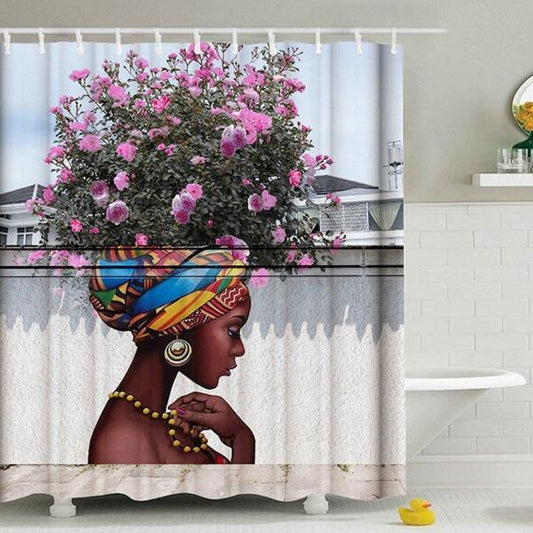 Modern Bathroom Shower Curtain with African Girl Hip Hop Graffiti Design