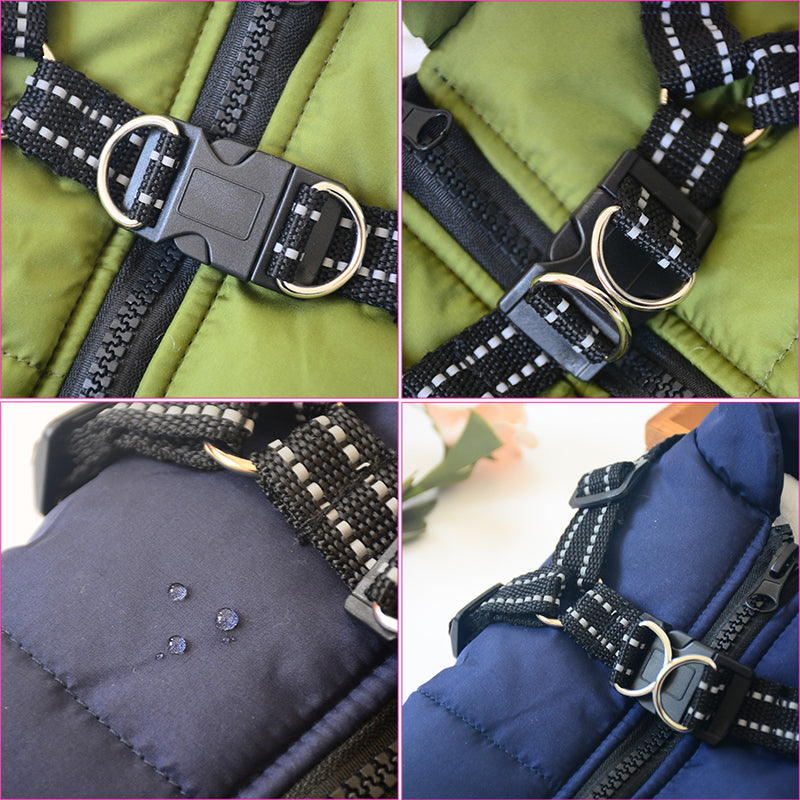Warm Dog Coat with Harness – Waterproof Winter Jacket for All Dog Sizes