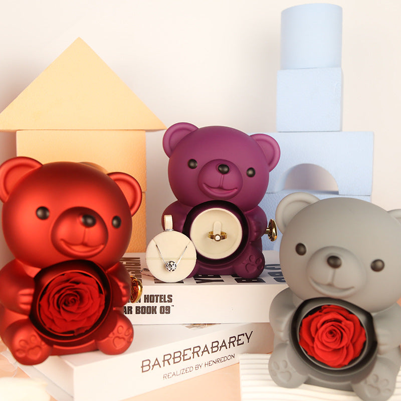 Eternal Flower Teddy Bear Jewelry Box – Romantic Gift for Girlfriend & Wife