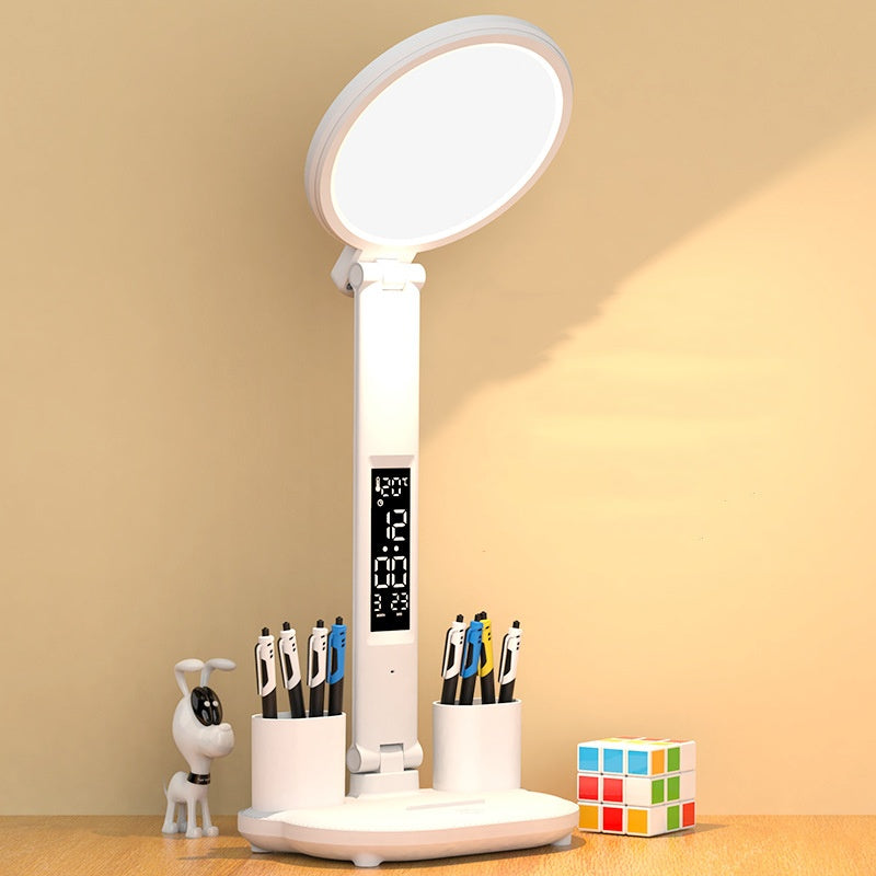 Foldable LED Table Lamp with Clock - USB‑chargeable desk lamp