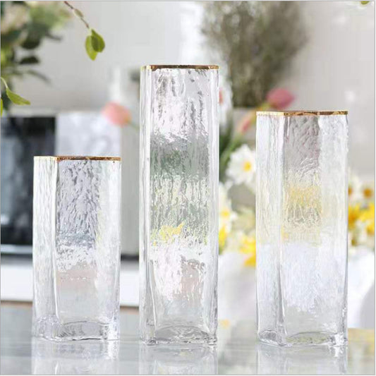 Elegant Transparent Glass Vase – Gold Painted Flower Vase | Home Table Decor