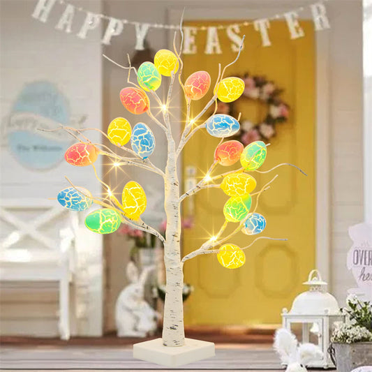 Spring Easter LED Birch Tree Decor – Colorful Egg Tabletop Ornament & Kids Gift Idea