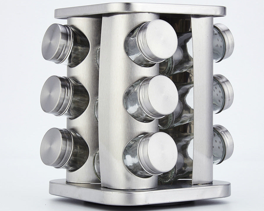 Space Saving Spice Rack Organizer with Glass Jars – Elegant Kitchen Seasoning Storage Solution