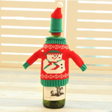 Christmas Wine Bottle Sweater Cover Set Knitted Holiday Table Decor Festive Ornament
