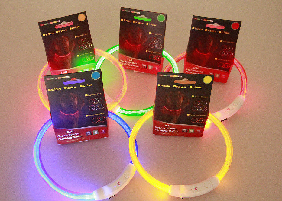 USB Rechargeable LED Pet Collar – Flashing Glowing Dog Necklace for Safe Night Walks