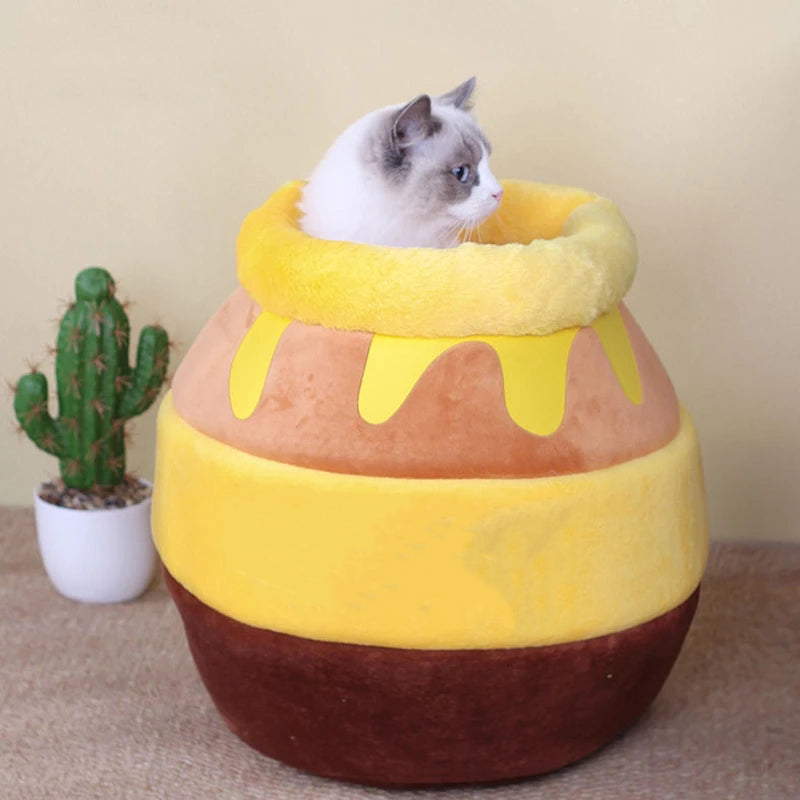 All-Season Warm Honey Pot Pet Nest – Cozy Anti-Anxiety Cat & Dog Bed House