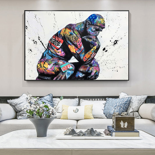 Aesthetic Living Room Wall Art – Thinker Man Abstract Poster for Modern Home Styling