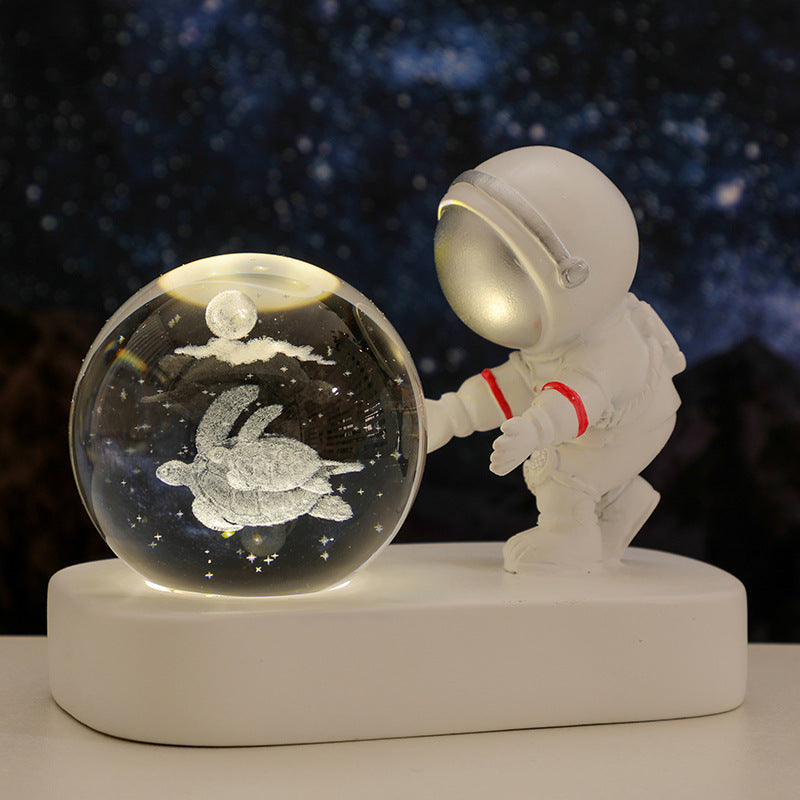 Glowing Planet Astronaut Night Lamp – Crystal Galaxy LED Bedside Light for Bedroom & Gifts