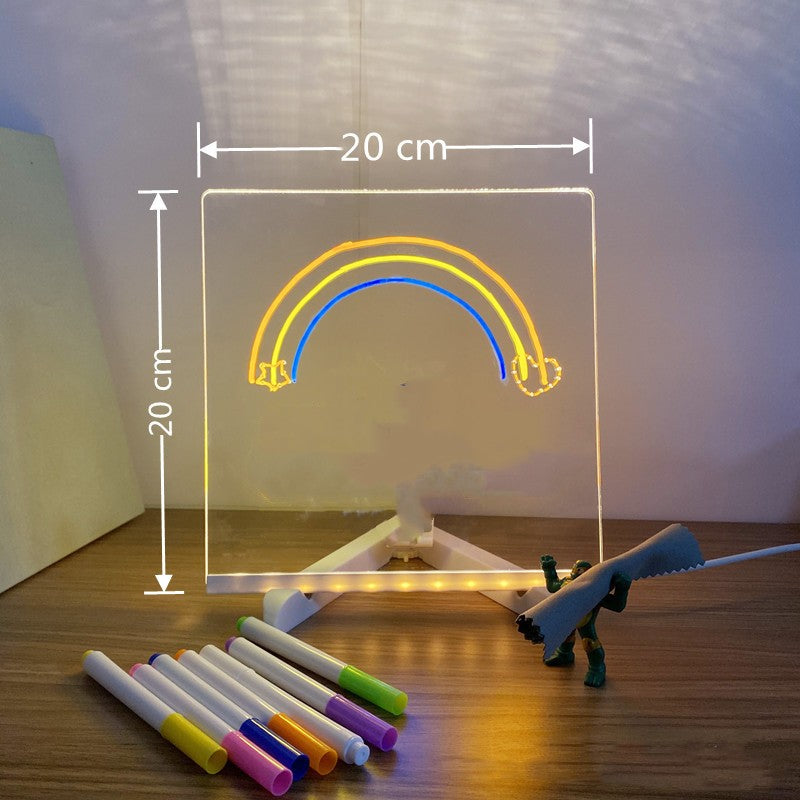LED Night Light Acrylic Message Board – DIY Writing Lamp with 7 Pens for Notes & Room Decor