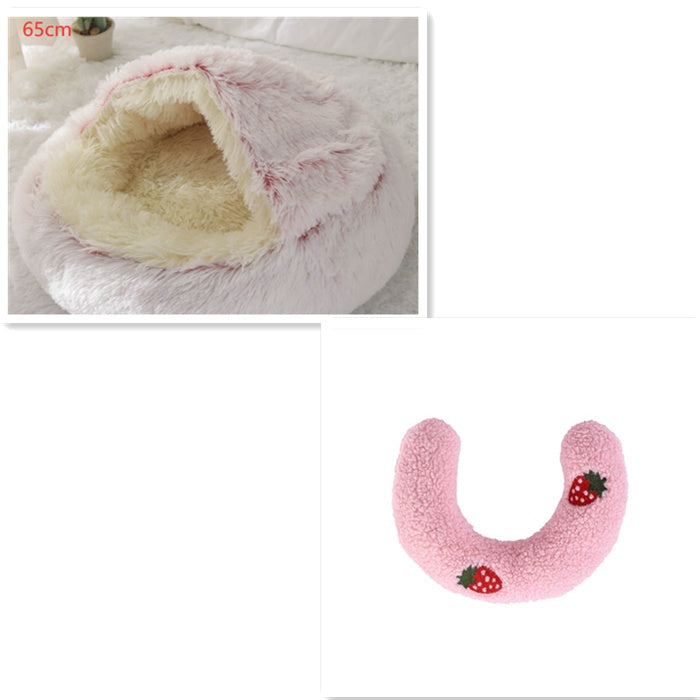 Cozy Round 2‑in‑1 Cat & Dog Bed – Warm Winter Pet Bed, Plush Soft Comfort House