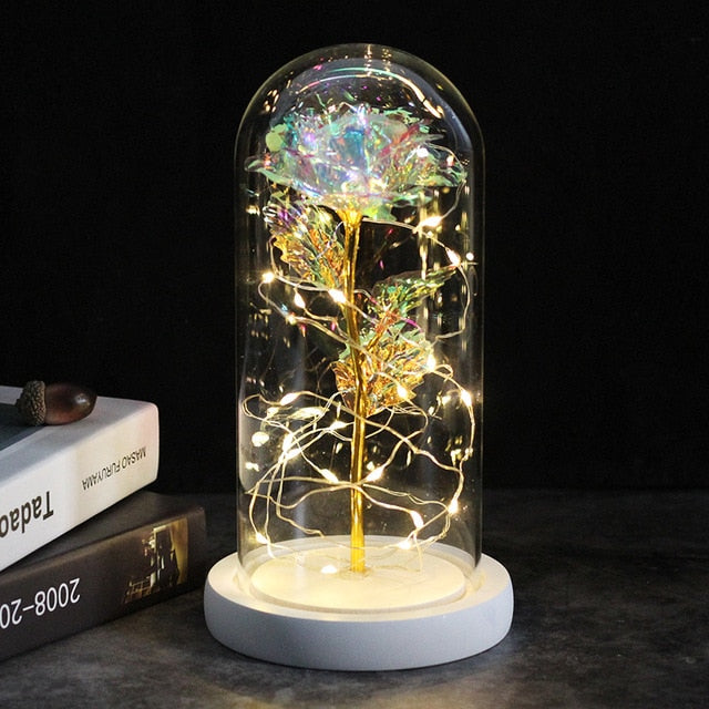 Glass Rose Lamp LED Night Light – Romantic Flower Table Lamp for Bedroom Home Decor