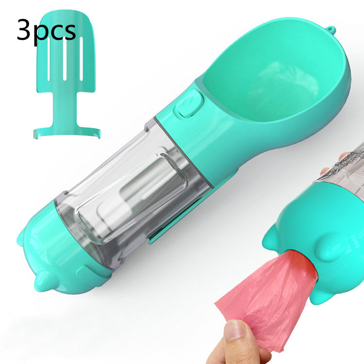 All-in-One Dog Travel Water Bottle – Portable Pet Water Dispenser with Food Bowl & Poop Bag Storage