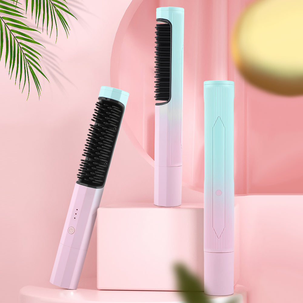 Travel Hair Styling Tool – Wireless Straightening Comb & Curling Iron