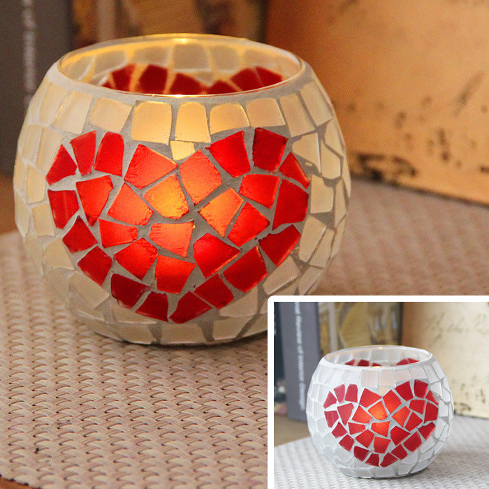 Colorful Mosaic Glass Candle Holder – Elegant Romantic Lighting for Home & Events