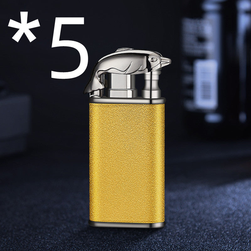 Windproof Jet Flame Torch Lighter – Creative Dolphin Dragon Tiger Double Fire Metal Refillable Lighter
