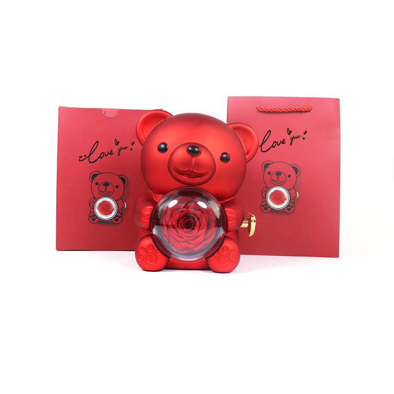 Eternal Flower Teddy Bear Jewelry Box – Romantic Gift for Girlfriend & Wife