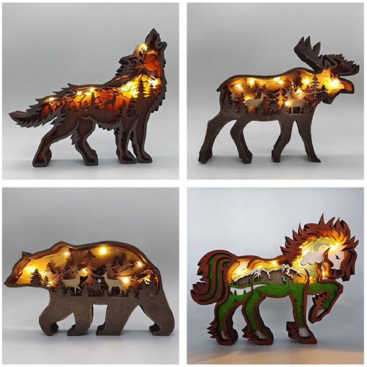 3D Wooden Animal Carving Wall Art – Rustic Cabin Decor, Handmade Christmas Gift Ornament