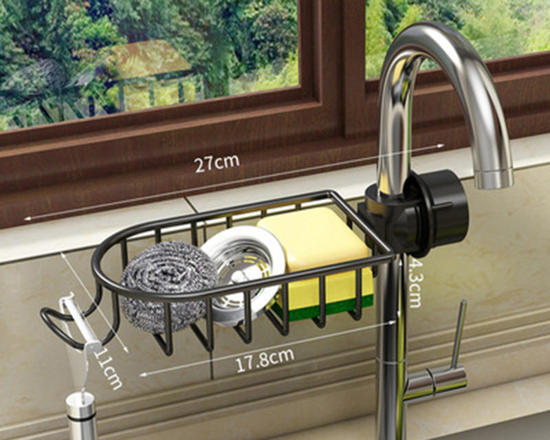 Stainless Steel Kitchen Sink Organizer Rack – Faucet Mounted Drain Basket Storage Solution