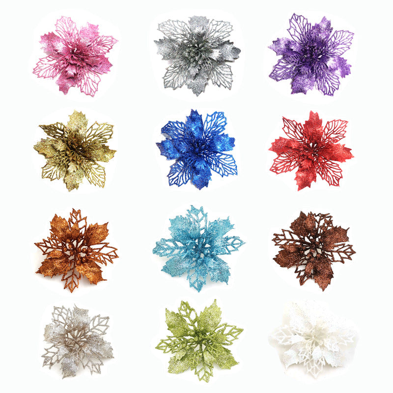 Christmas Glitter Fake Flowers – Festive Tree Decorations for Home & Party Setup