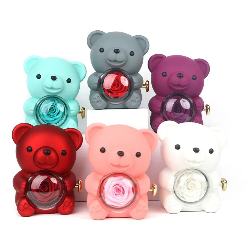 Eternal Flower Teddy Bear Jewelry Box – Romantic Gift for Girlfriend & Wife