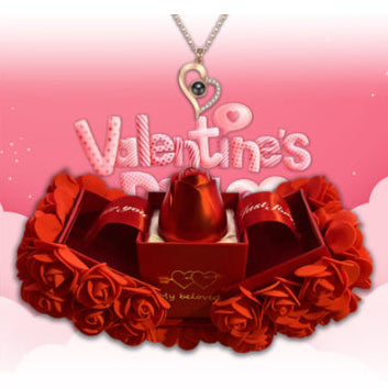 Romantic Valentine’s Gift Set – Soap Rose with Pendant Necklace for Her