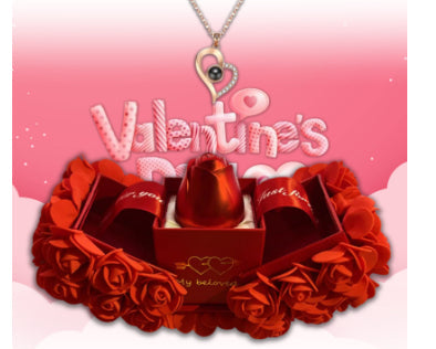 Romantic Valentine’s Gift Set – Soap Rose with Pendant Necklace for Her