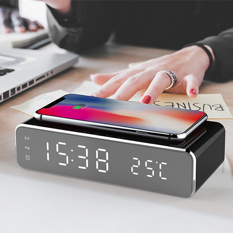 Smart Home LED Alarm Clock – Wireless Charger + Time & Temp Display