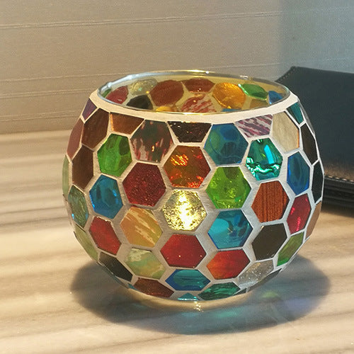 Colorful Mosaic Glass Candle Holder – Elegant Romantic Lighting for Home & Events
