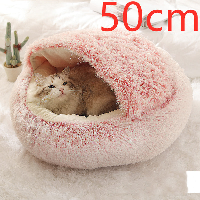 Cozy Round 2‑in‑1 Cat & Dog Bed – Warm Winter Pet Bed, Plush Soft Comfort House