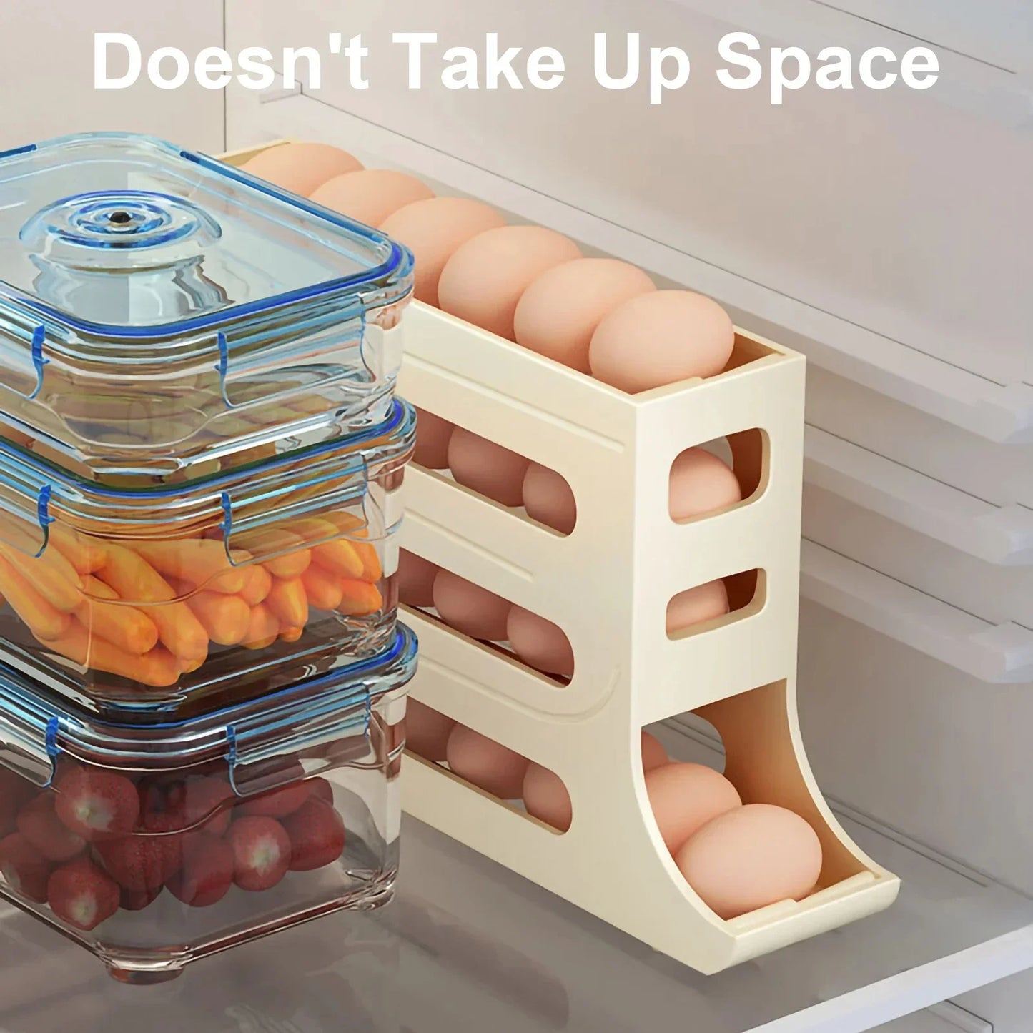 Smart Egg Roller Organizer for Fridge – 4-Layer Automatic Egg Tray | Kitchen Storage Solution