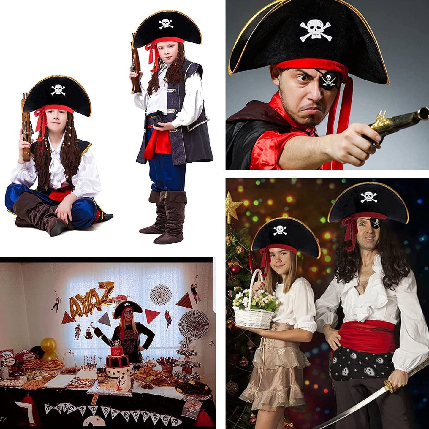 Halloween Pirate Captain Costume Hat – Skull Print Cosplay Cap