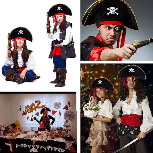 Halloween Pirate Captain Costume Hat – Skull Print Cosplay Cap